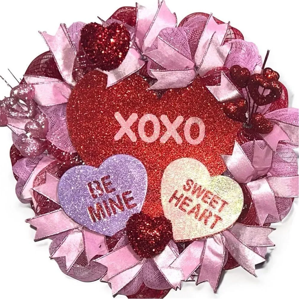 - Made to order ‼️Beautiful Valentine’s Day wreath hand made deco mesh wre…